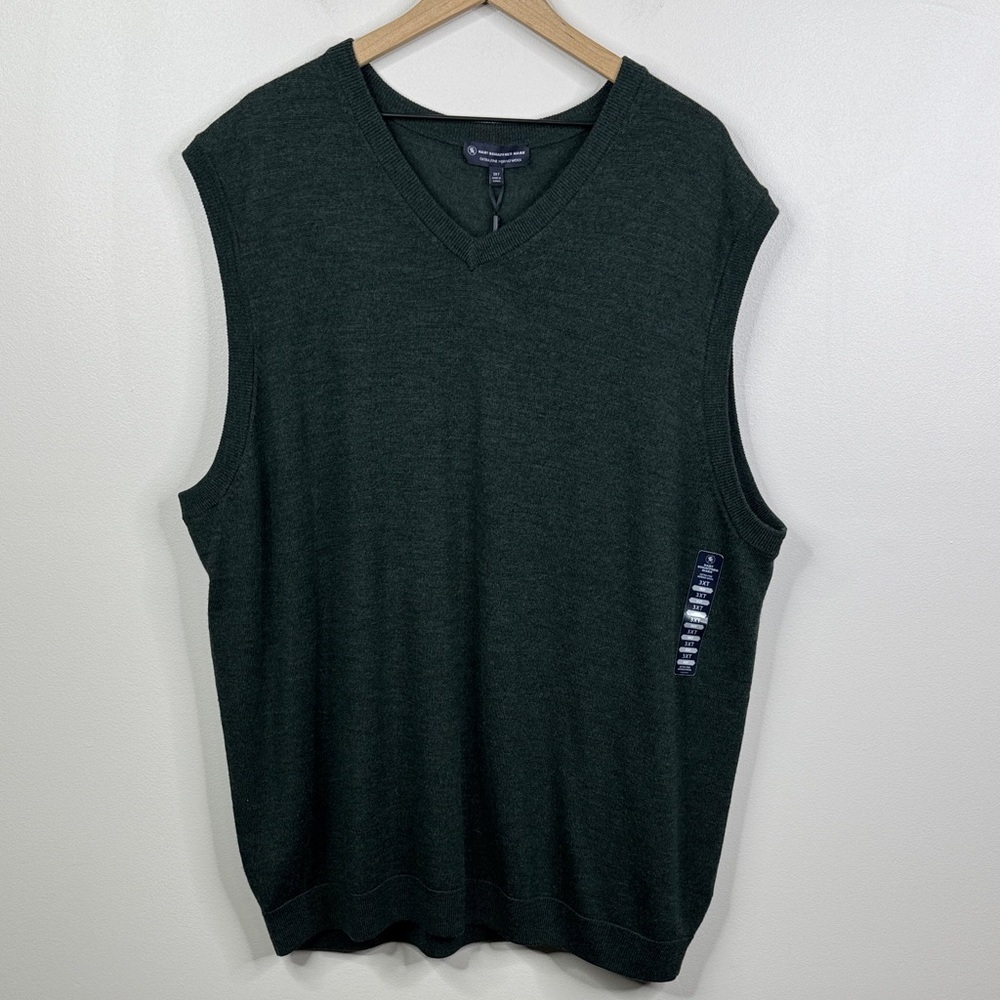 Hart Schaffner Marx 3XLT Green V-Neck Sweater Vest 100% Extra Fine Merino Wool